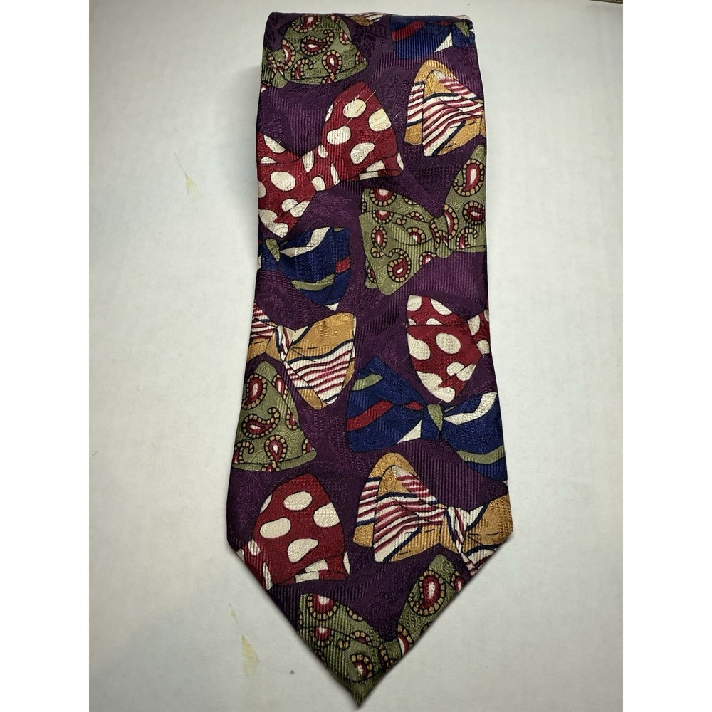 VTG Robert Talbott Yankee Peddler Silk Tie Purple Bow Tie Motif Jacquard XL USA‎